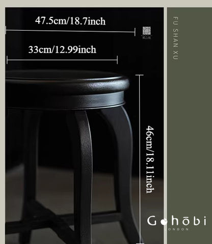 [賦山敘 x Gohobi] Gohobi Shanghai Style Teak Wood Stool – Black Round Solid Wood Tea Table Stool