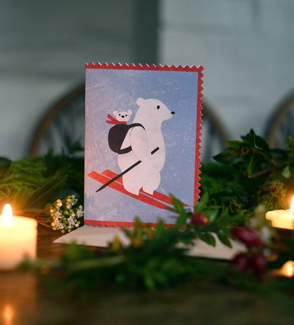 Mortlake Papers Skiing Polar Bear & Cub Christmas Card | Greeting Card [Made in the UK]