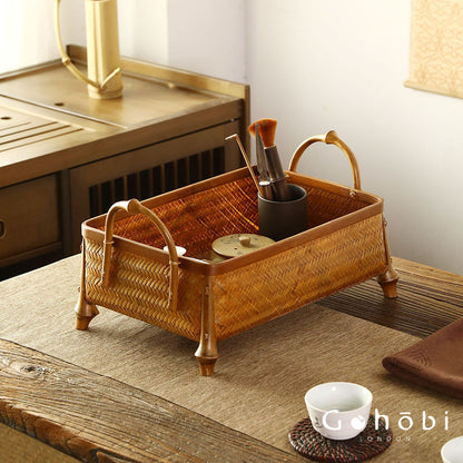 Gohobi Bamboo Woven Hand Basket – Handmade Snack, Fruit & Tea Set Storage Basket for Picnic or Home