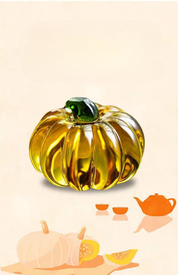 Gohobi Pate de Verre Pumpkin Halloween Glass Ornament Teapot Lid Stand Paperweight