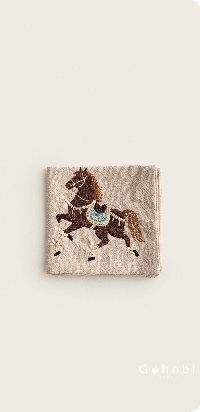 Gohobi Cotton Linen Embroidered Horse Tea Towel – Thick Absorbent Square Tea Cloth