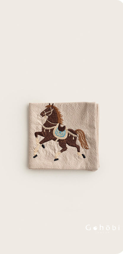 Gohobi Cotton Linen Embroidered Horse Tea Towel – Thick Absorbent Square Tea Cloth