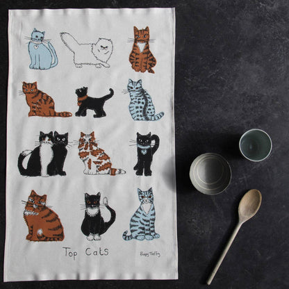 Gohobi x Poppy Treffry Top Cats Tea Towel [Made in the UK]