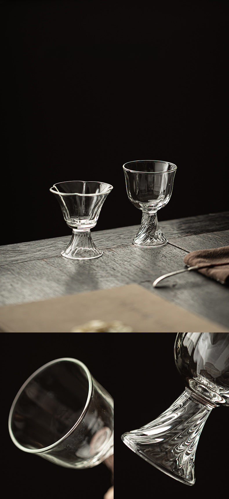 Gohobi High Borosilicate Glass Flower-Rim Swirl-Base Tall Footed Master Cup – Heat-Resistant Gongfu Tea Cup