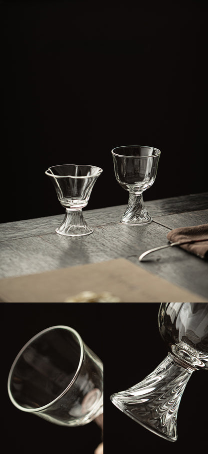 Gohobi High Borosilicate Glass Flower-Rim Swirl-Base Tall Footed Master Cup – Heat-Resistant Gongfu Tea Cup
