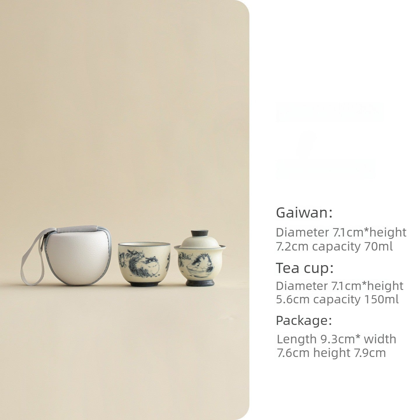 Gohobi Cute Cat Ceramic Travel Tea Set – Portable Gaiwan Tea Cup Set for One