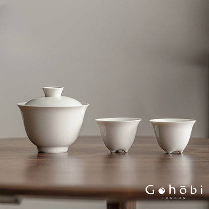 Gohobi Plant Ash Glaze Gaiwan – Song Style Handmade Ceramic Covered Tea Bowl