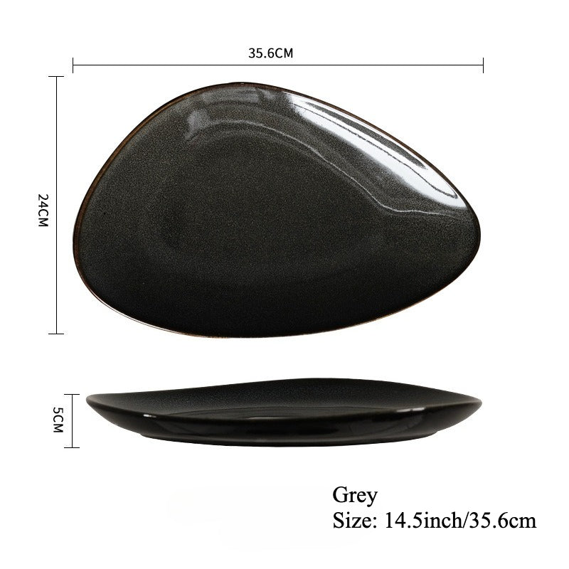 Gohobi Japanese Kiln-Glazed Irregular Oval Plate