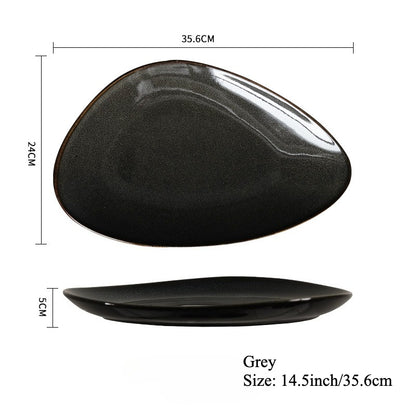 Gohobi Japanese Kiln-Glazed Irregular Oval Plate