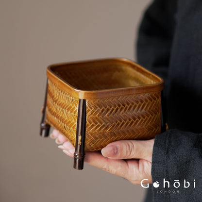 Gohobi Bamboo Woven Storage Basket – Lacquered Chinese Style Tea Accessory Basket