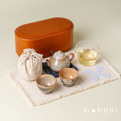 Gohobi Wood-Fired Travel Tea Set – Handmade Portable Teapot & Two Cups