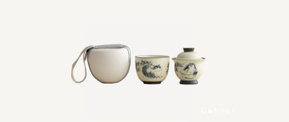 Gohobi Cute Cat Ceramic Travel Tea Set – Portable Gaiwan Tea Cup Set for One
