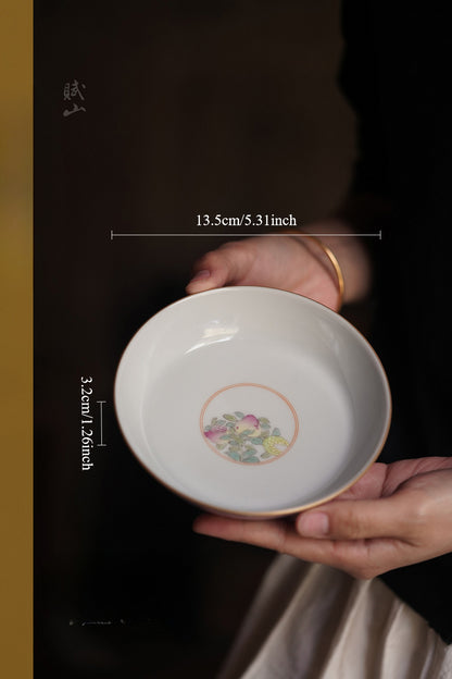 [賦山敘 x Gohobi] "Dai Zi Sanduo" Hand-Painted Pastel Tea Tray – Dry Brewing Tray / Teapot Base / Fruit Plate
