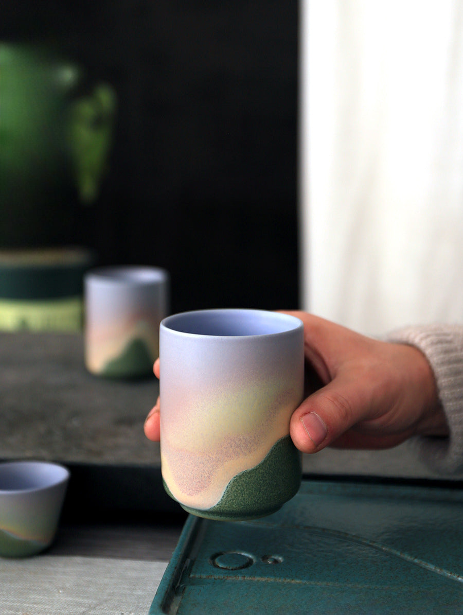 Gohobi Ceramic Japanese Style Green Pink Tea Cup Yunomi