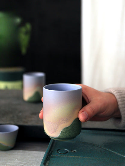 Gohobi Ceramic Japanese Style Green Pink Tea Cup Yunomi