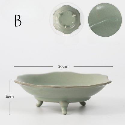 Gohobi Ru Kiln Three-Legged Ikebana Planter – Ice Crackle Celadon Ceramic Narcissus Bowl
