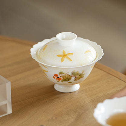 Gohobi Porcelain Hand-Painted Golden Fish Gaiwan