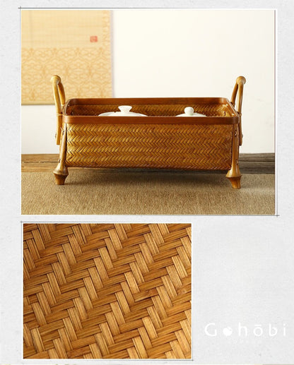 Gohobi Bamboo Woven Hand Basket – Handmade Snack, Fruit & Tea Set Storage Basket for Picnic or Home