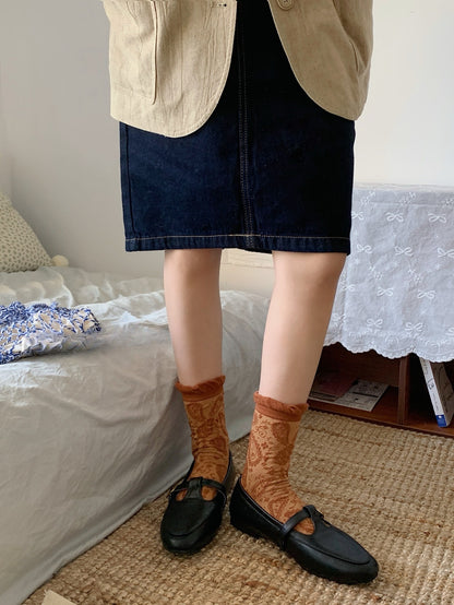 Gohobi South France Paisley Embossed Mid-Calf Socks