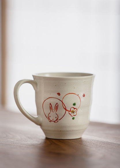 Gohobi Japanese Mino Ware Sakura Rabbit Mug Set