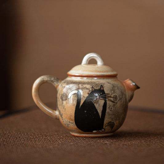 Gohobi Handmade Black Ink Hand-painted Cat Teapot 013