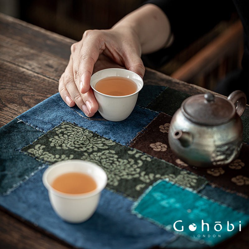 Gohobi Persimmon Dyed Tea Tray Mat – Handmade Double-Sided Tea Cloth Pot Placemat