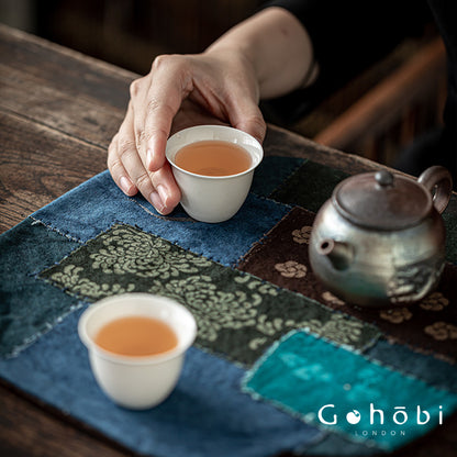 Gohobi Persimmon Dyed Tea Tray Mat – Handmade Double-Sided Tea Cloth Pot Placemat