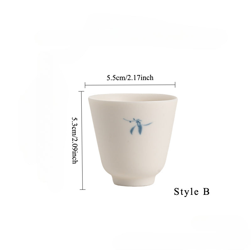 Gohobi Matte Hand-Painted 'Autumn Orchid by the Water' Ceramic Teacup