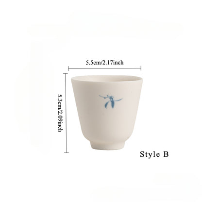 Gohobi Matte Hand-Painted 'Autumn Orchid by the Water' Ceramic Teacup