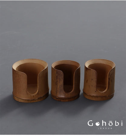 Gohobi Bamboo Woven Tea Cup Holder Basket – Zen Style Tea Set Storage Tube & Chopstick Basket