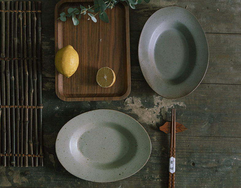 Gohobi Ceramic Grey and Yellow Handmade Plate Teapot Tray