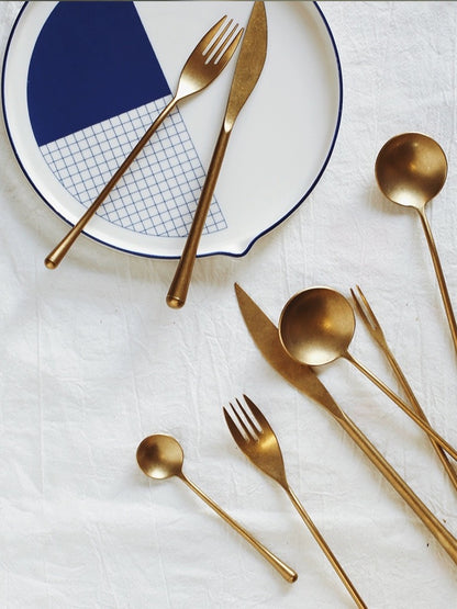 Gohobi A Set of 5 Pieces Gold Stonewashed Cutlery