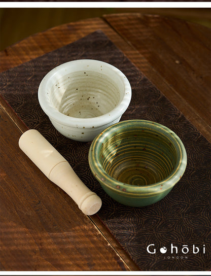 Gohobi Ceramic Garlic Masher Mortar Bowl – Handmade Garlic Crusher and Chili Grinding Bowl