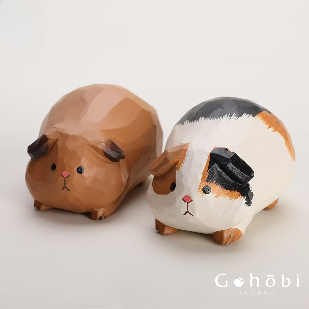Gohobi Handcrafted Wooden Guinea Pig Ornament – Cute Solid Wood Animal Sculpture Home Decor