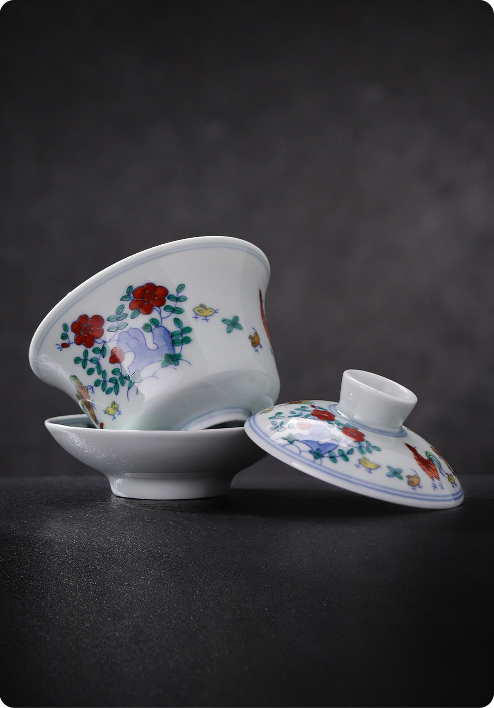 [Gohobi Gallery] Jingdezhen official ceramic hand-painted Chicken Gaiwan and Cup Set