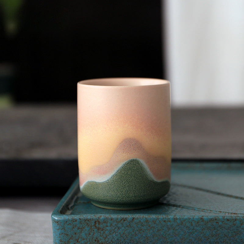 Gohobi Ceramic Japanese Style Green Pink Tea Cup Yunomi