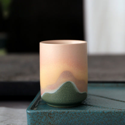 Gohobi Ceramic Japanese Style Green Pink Tea Cup Yunomi