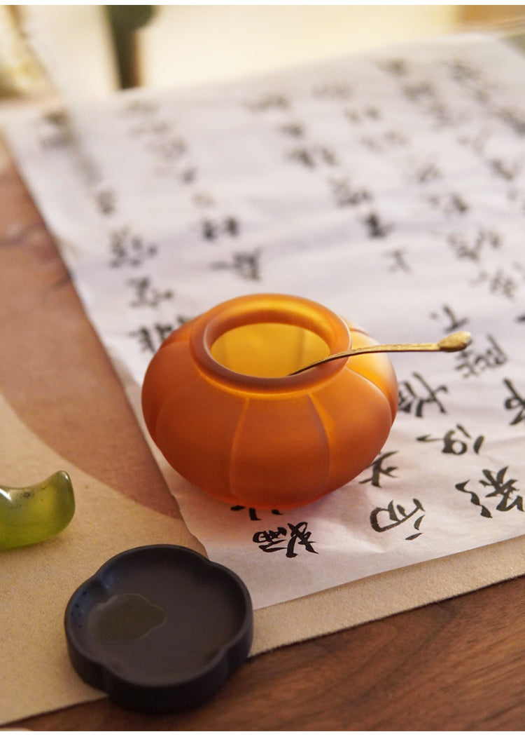 Gohobi Pate de Verre Pumpkin Shaped Coloured Glass Container