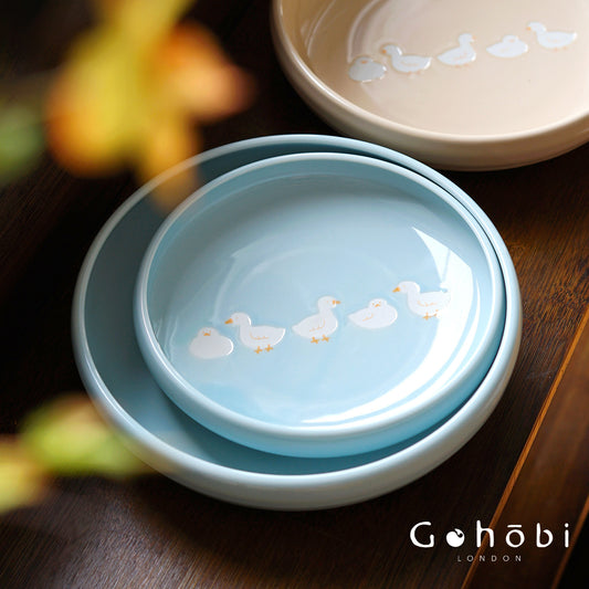 Gohobi White Duck Deep Plate – Cute Ceramic Curry and Dinner Plate [Made in Japan]