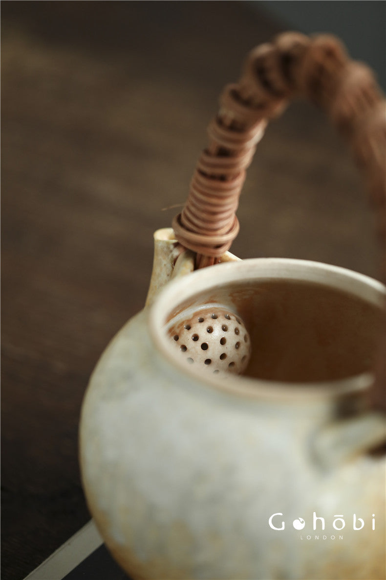 Gohobi Kiln-Changed Glaze Teapot – Pure Handmade White Mud Tea Brewer (900ml)