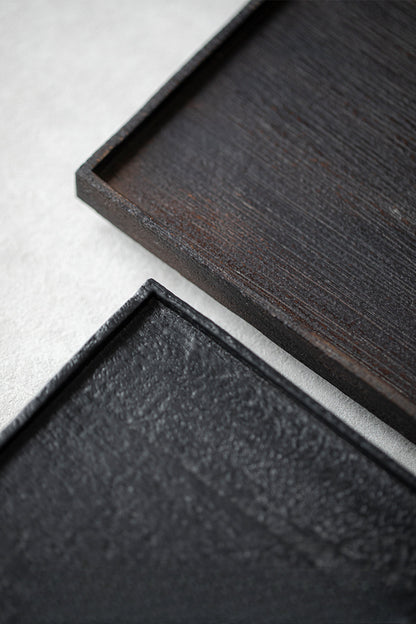 Gohobi Japanese-style Wabi-Sabi Rectangular Wooden Black Tray 005