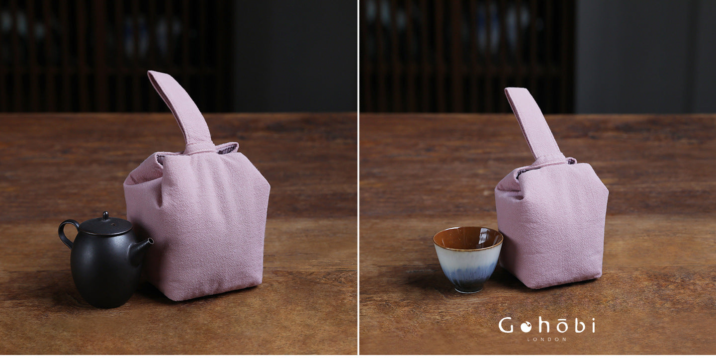 Gohobi Classic Travel Teaware Bag – Plain Cotton Tea Set Storage & Outdoor Carry Case