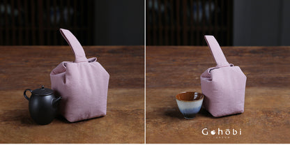 Gohobi Classic Travel Teaware Bag – Plain Cotton Tea Set Storage & Outdoor Carry Case