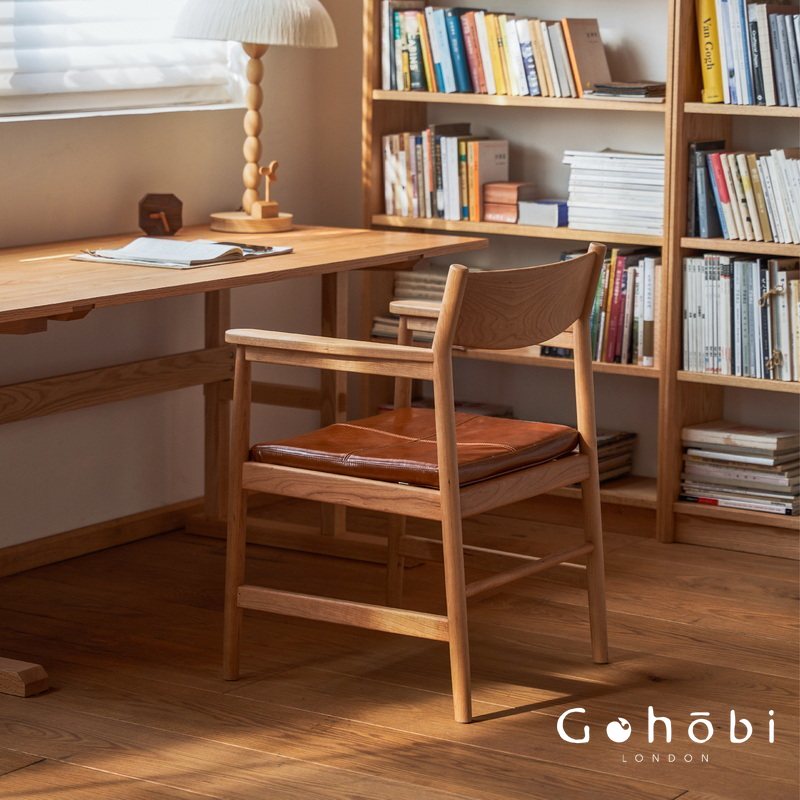 Gohobi Handmade Solid Wood Curved Armchair – Study Chair Office Seat Leisure Home Bedroom Chair | FSC Certified Furniture