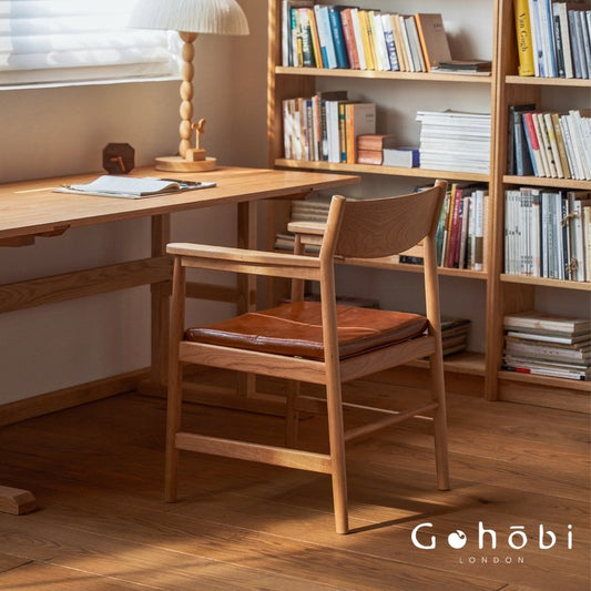 Gohobi Handmade Solid Wood Curved Armchair – Study Chair Office Seat Leisure Home Bedroom Chair | FSC Certified Furniture