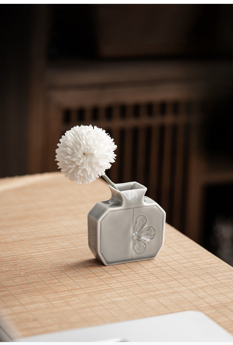 Gohobi Japanese Style Ikebana Ice Grey and Green Vase