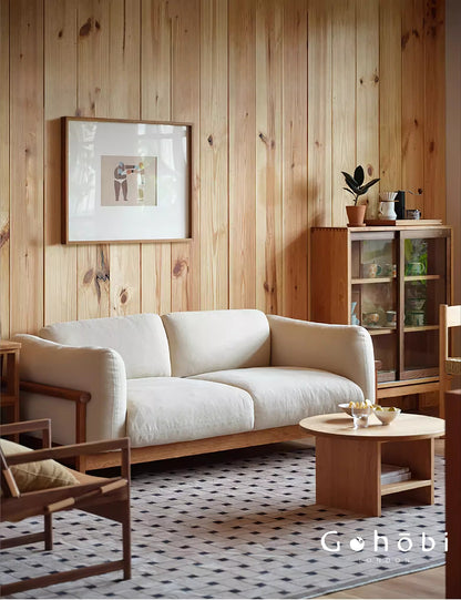 Gohobi Nordic Solid Wood Fabric Sofa – Handmade Double Sofa for Living Room or Small Apartment | FSC Certified Furniture