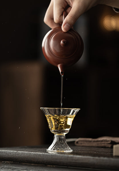 Gohobi High Borosilicate Glass Flower-Rim Swirl-Base Tall Footed Master Cup – Heat-Resistant Gongfu Tea Cup