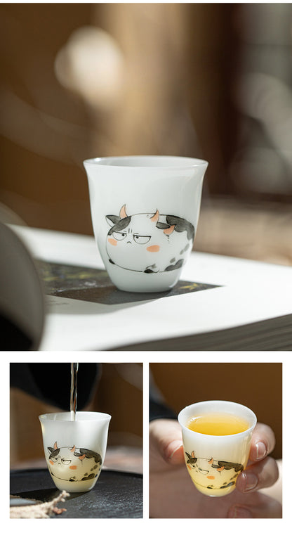 Gohobi White Jade Clay Chinese Zodiac Gongfu Tea Cup – Personal Ceramic Master Cup for Home Use and Gift
