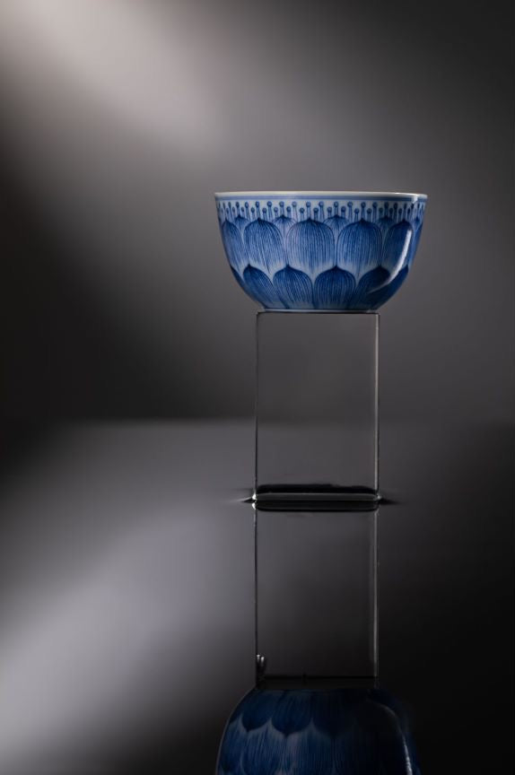 [清本源 x Gohobi Gallery] Blue-and-White Stencil Moonflower Pattern Twelve-Petal Lotus Cup